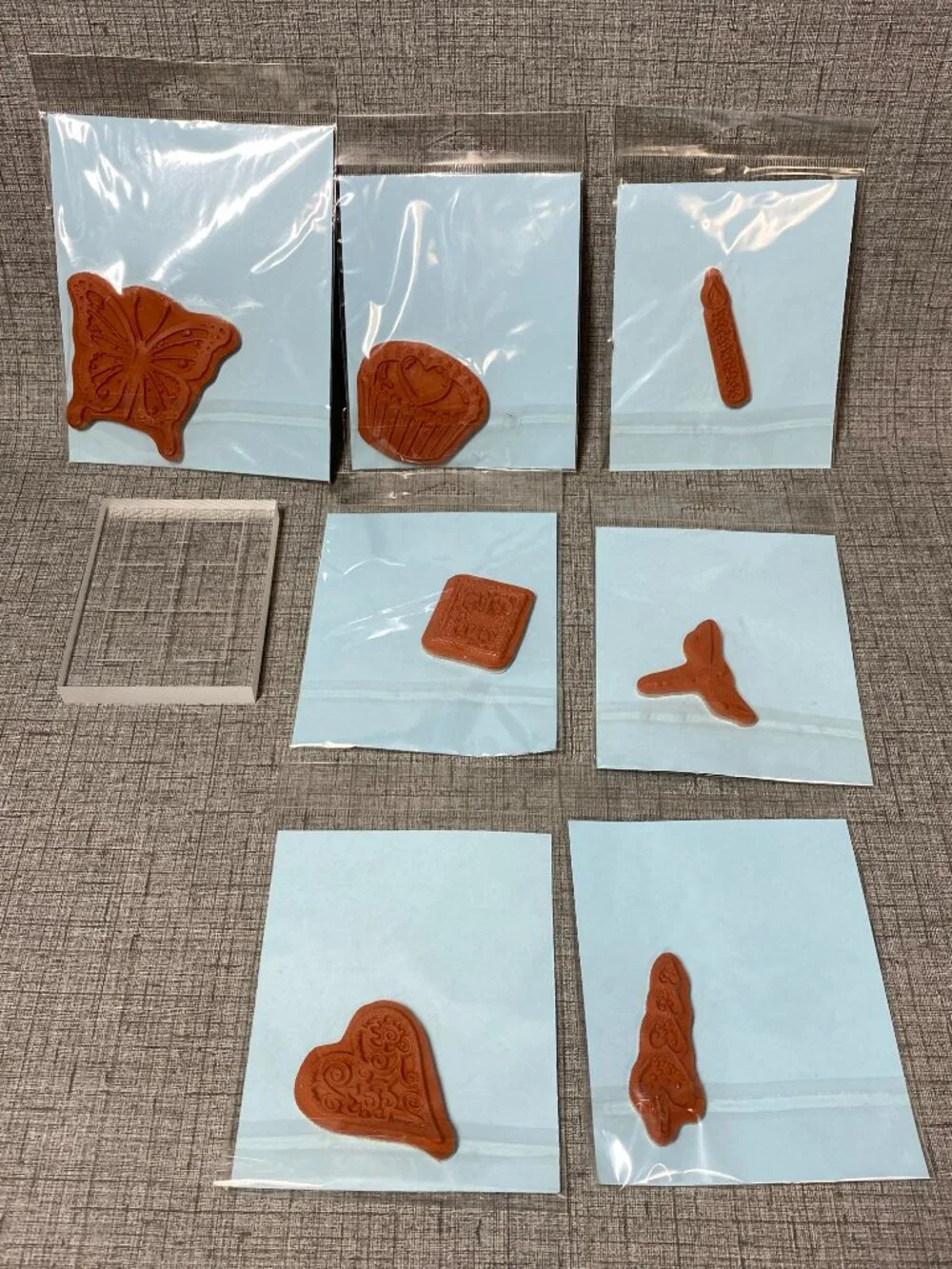 UNIQUE VTG Rubber Stamps Safire Designs & Acrylic Block 8pc Lot NEW OLD STOCK